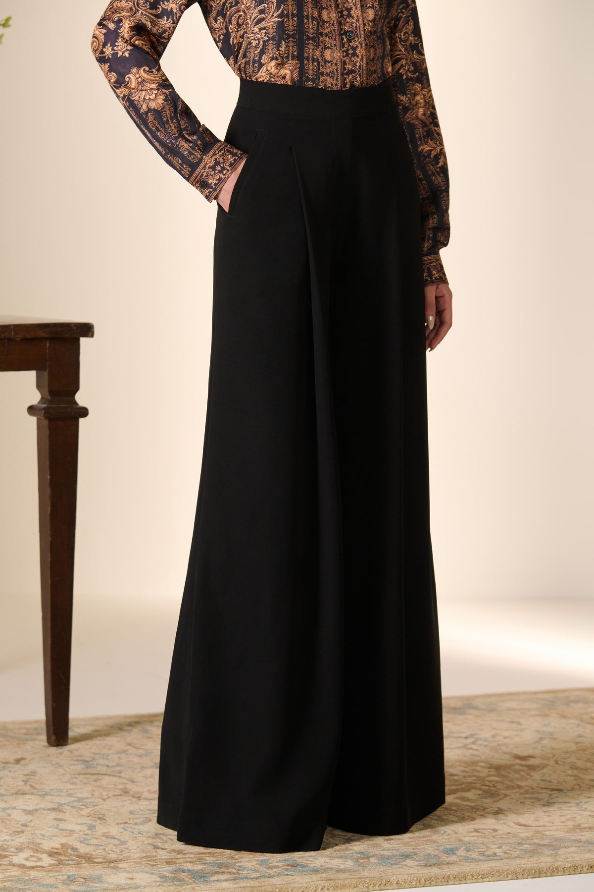 Double Pleat Flared Trousers