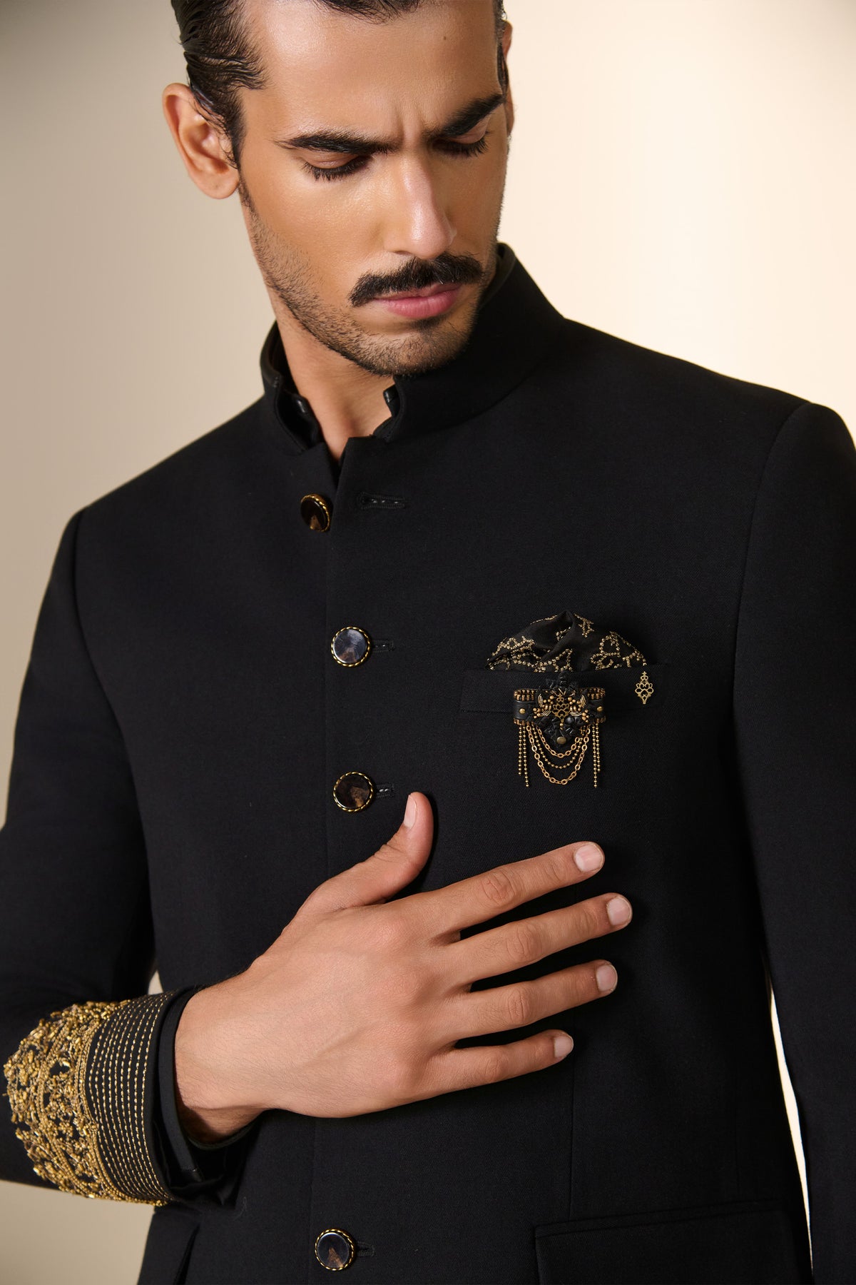 Black Zari Cuff Bandhgala