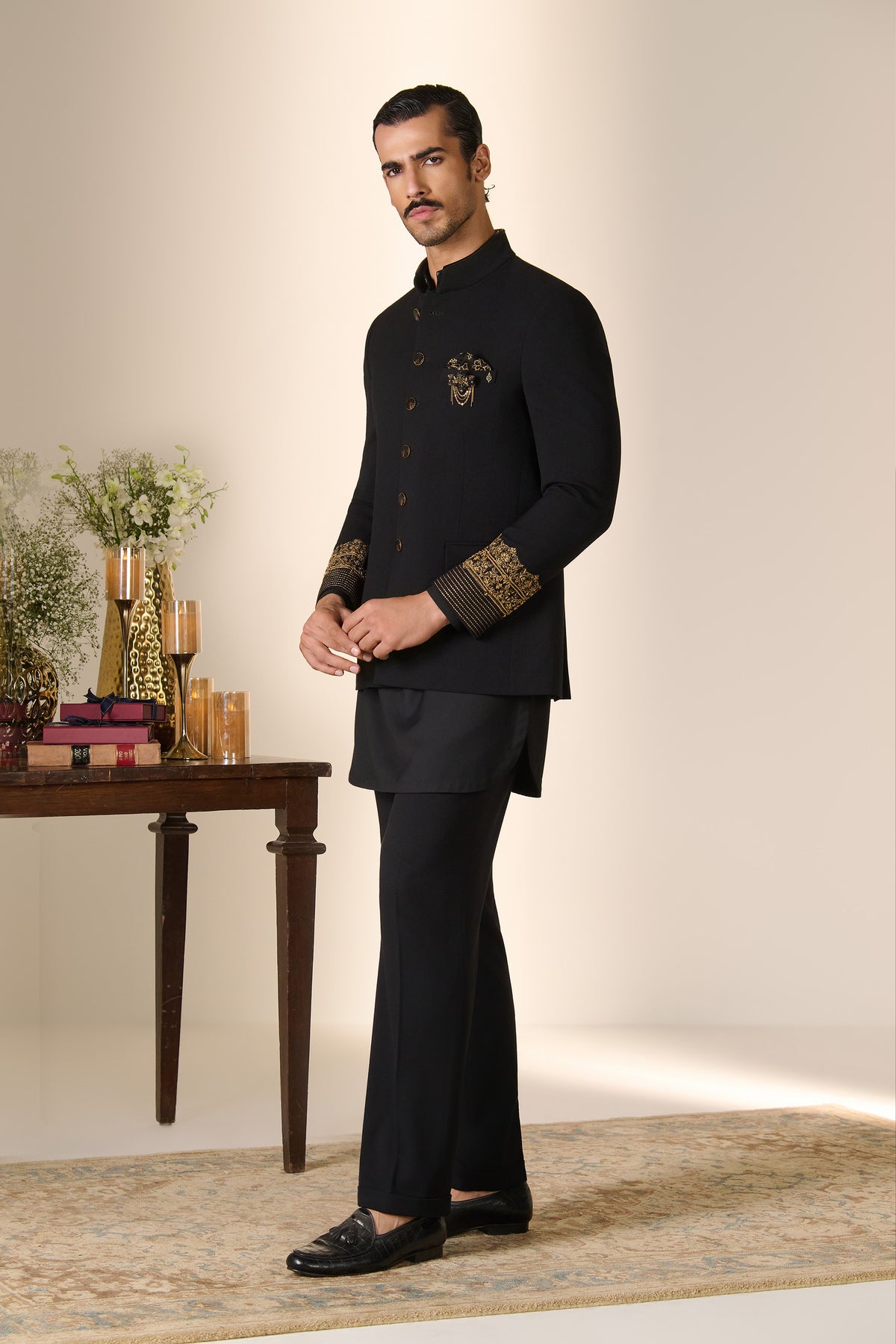 Black Zari Cuff Bandhgala