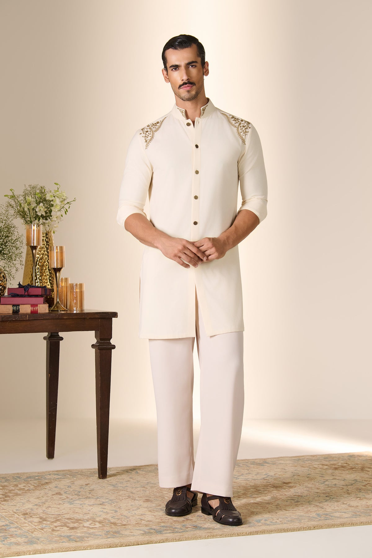 Navy Embroidered Shoulder Kurta