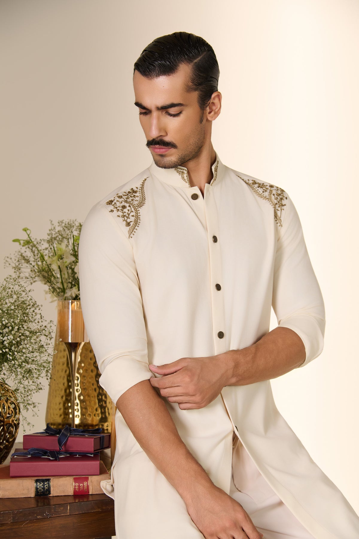 Navy Embroidered Shoulder Kurta