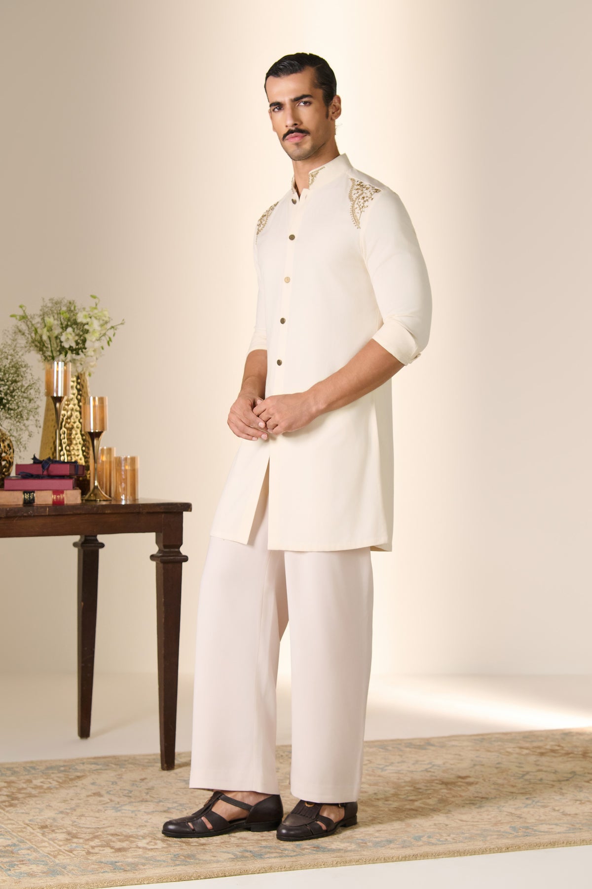 Navy Embroidered Shoulder Kurta
