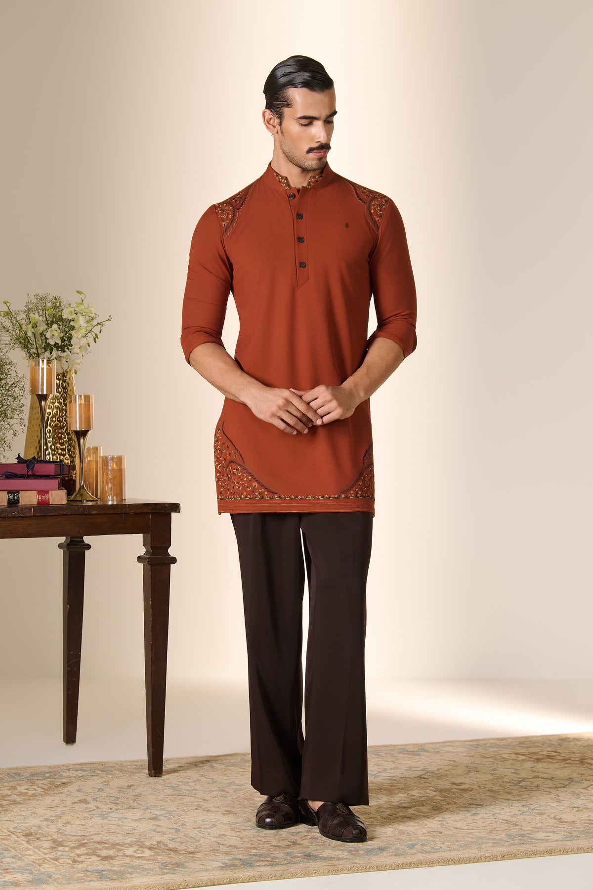 Rust Embroidered Kurta