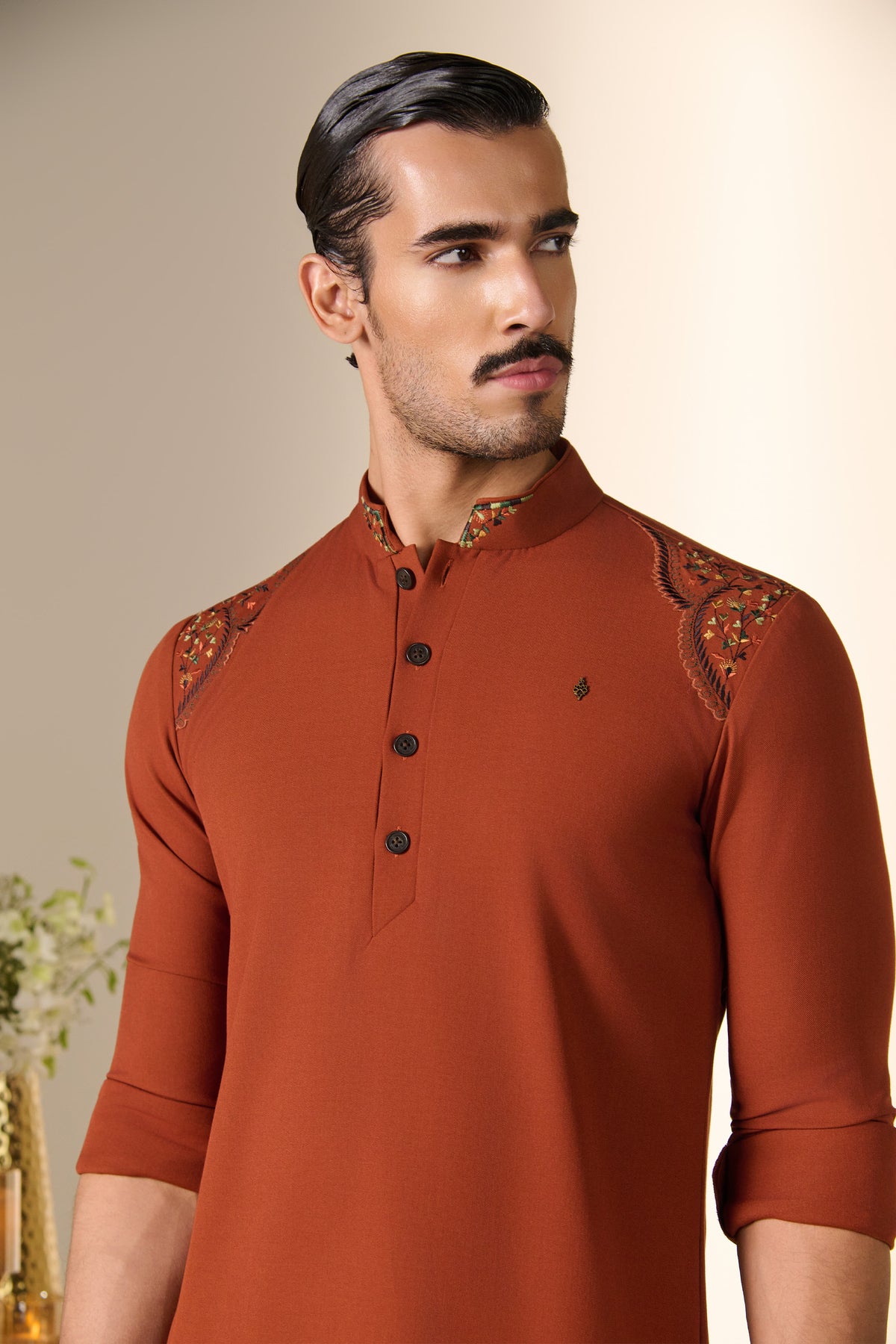 Rust Embroidered Kurta