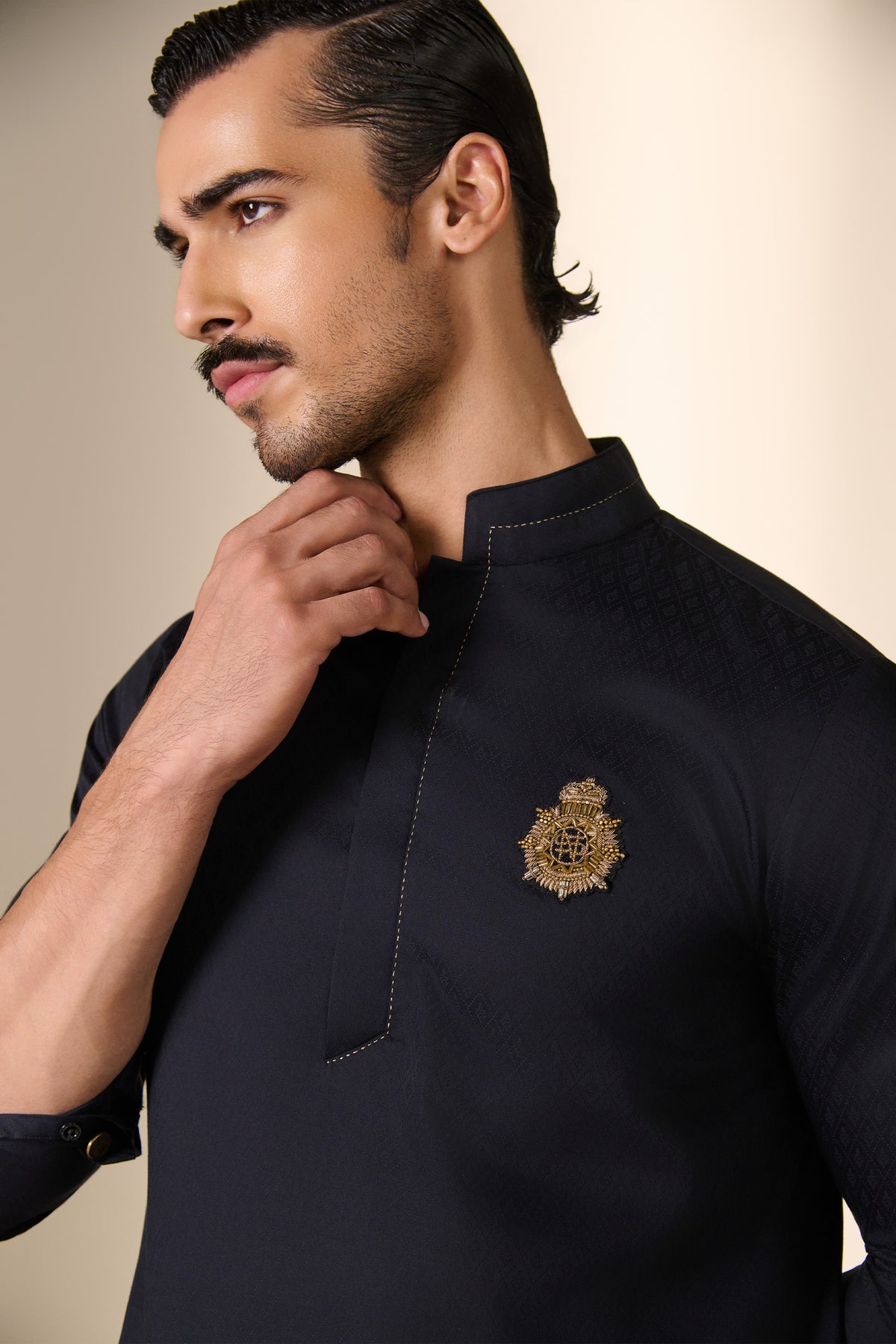 Black Adamas Printed Crest Kurta