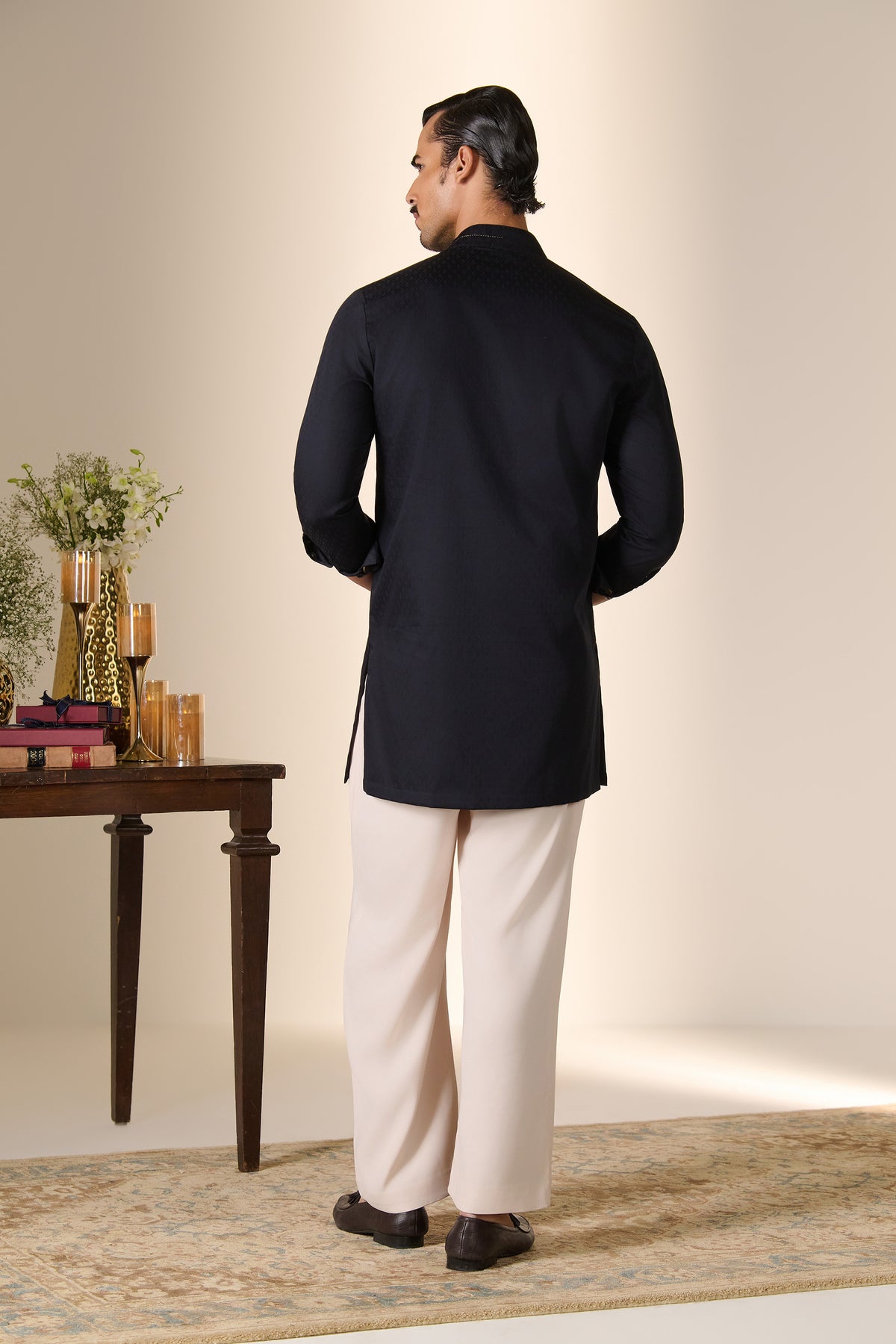 Black Adamas Printed Crest Kurta