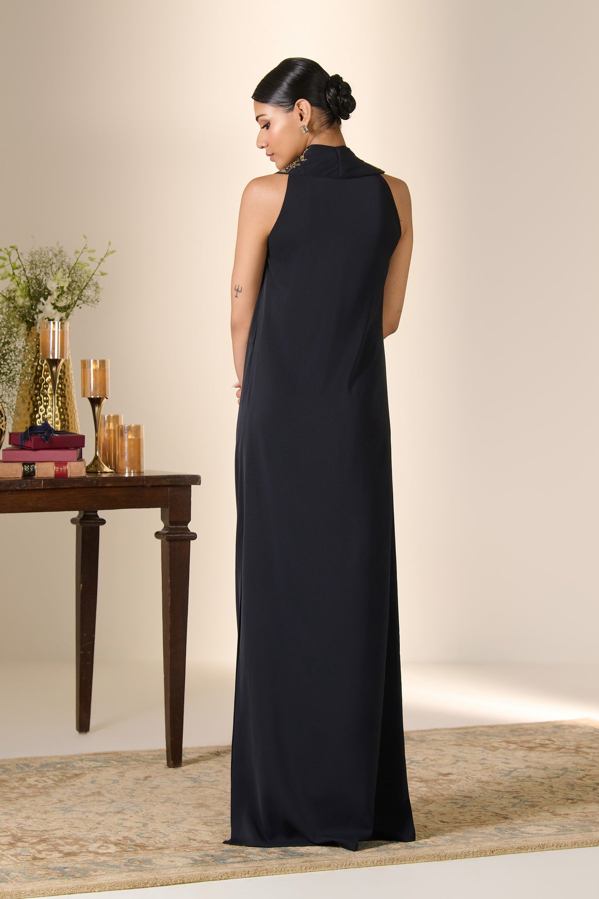 Navy Cowl Drape Saree Gown