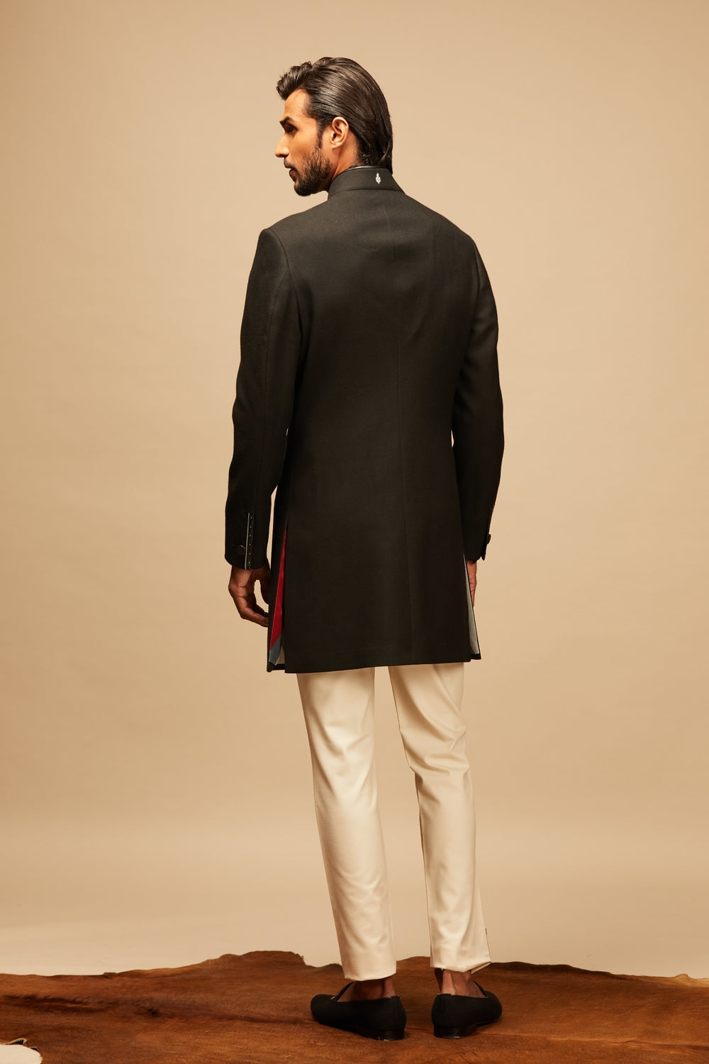 Classic Black Sherwani with Contrast Tape Details
