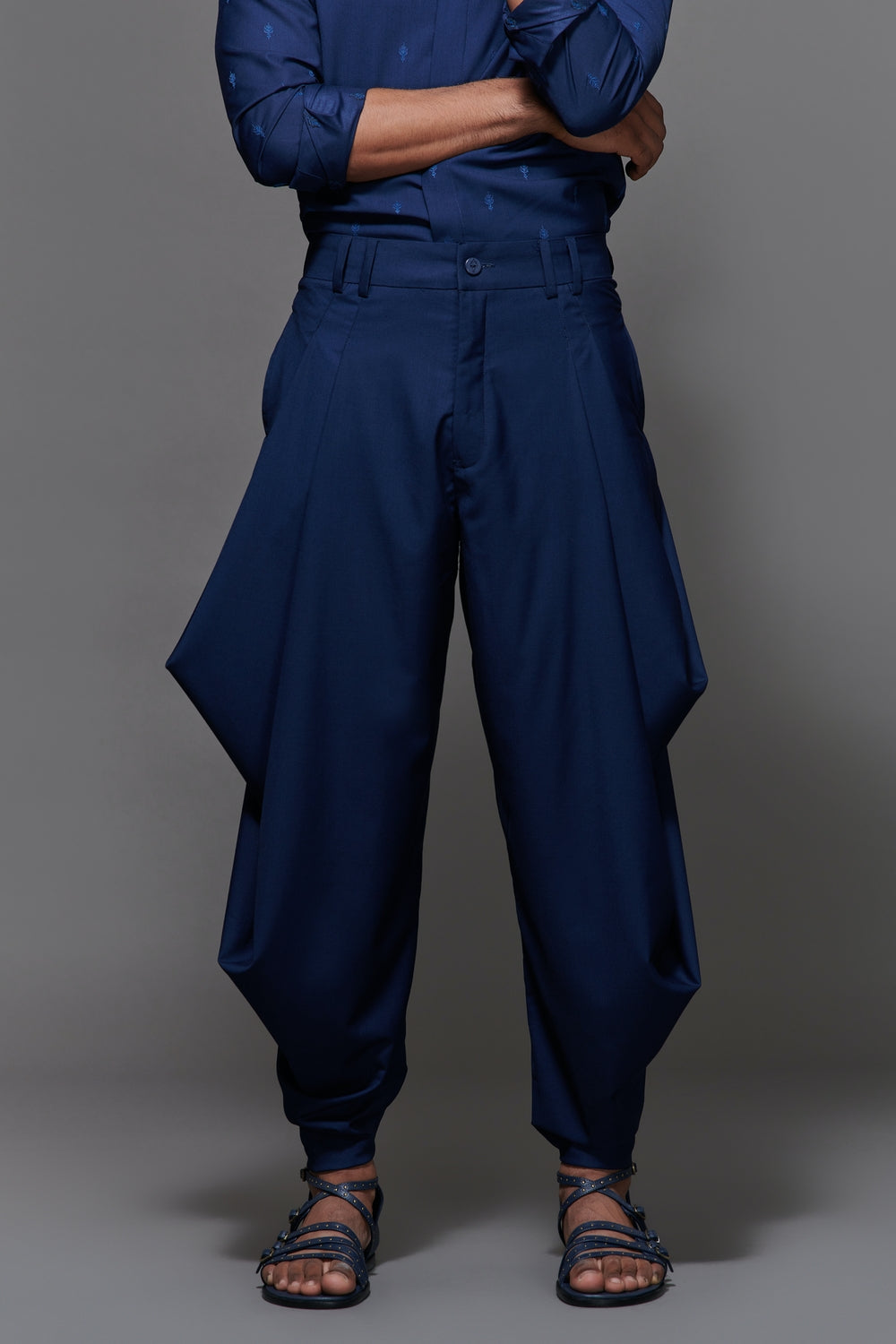 Navy Drape Cowl Pants