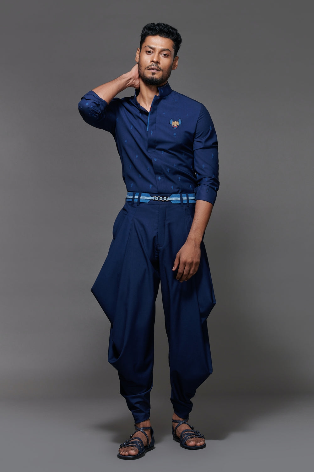 Navy Drape Cowl Pants