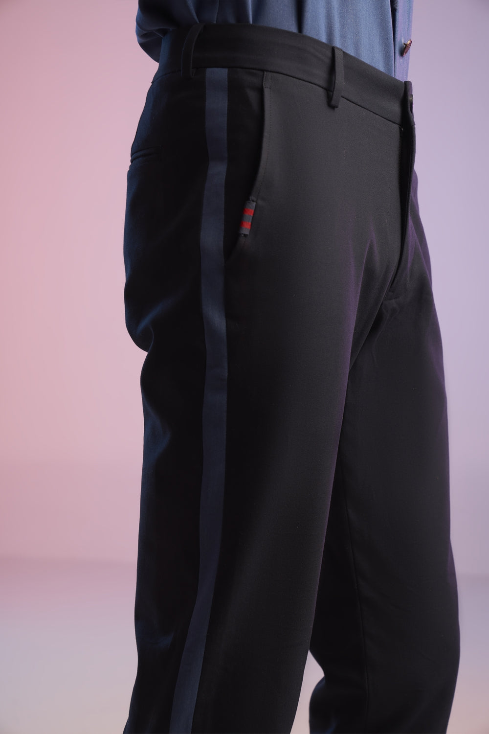 Navy Trousers with Denim Look Details