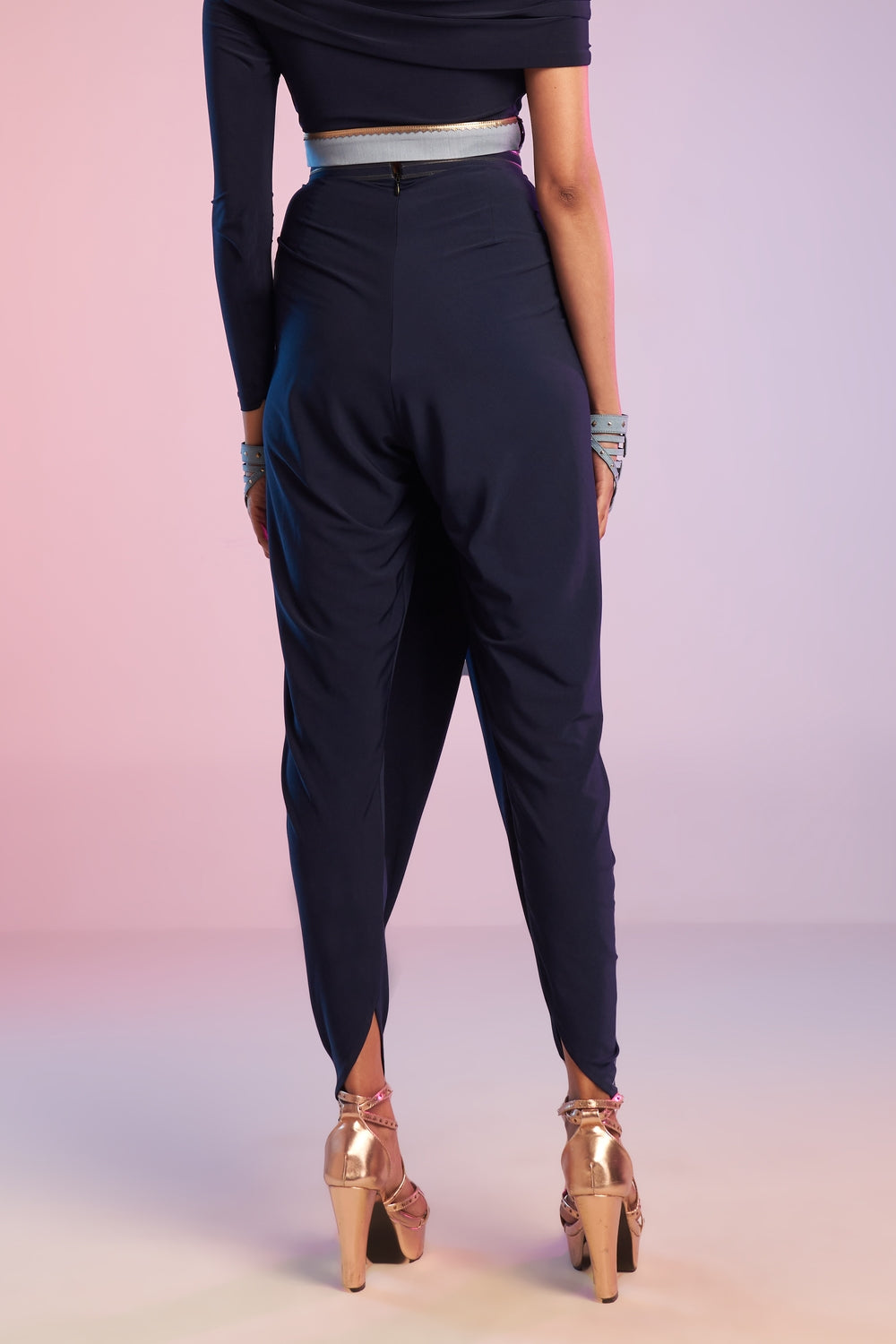 Navy Overlap Drape Pants