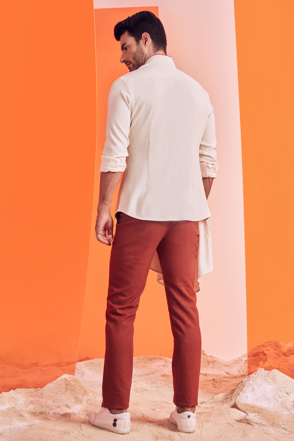 Textured Off White Drape Shirt