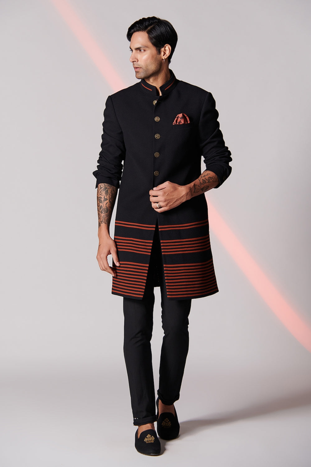 Minimalist Sherwani with Colour Block Details