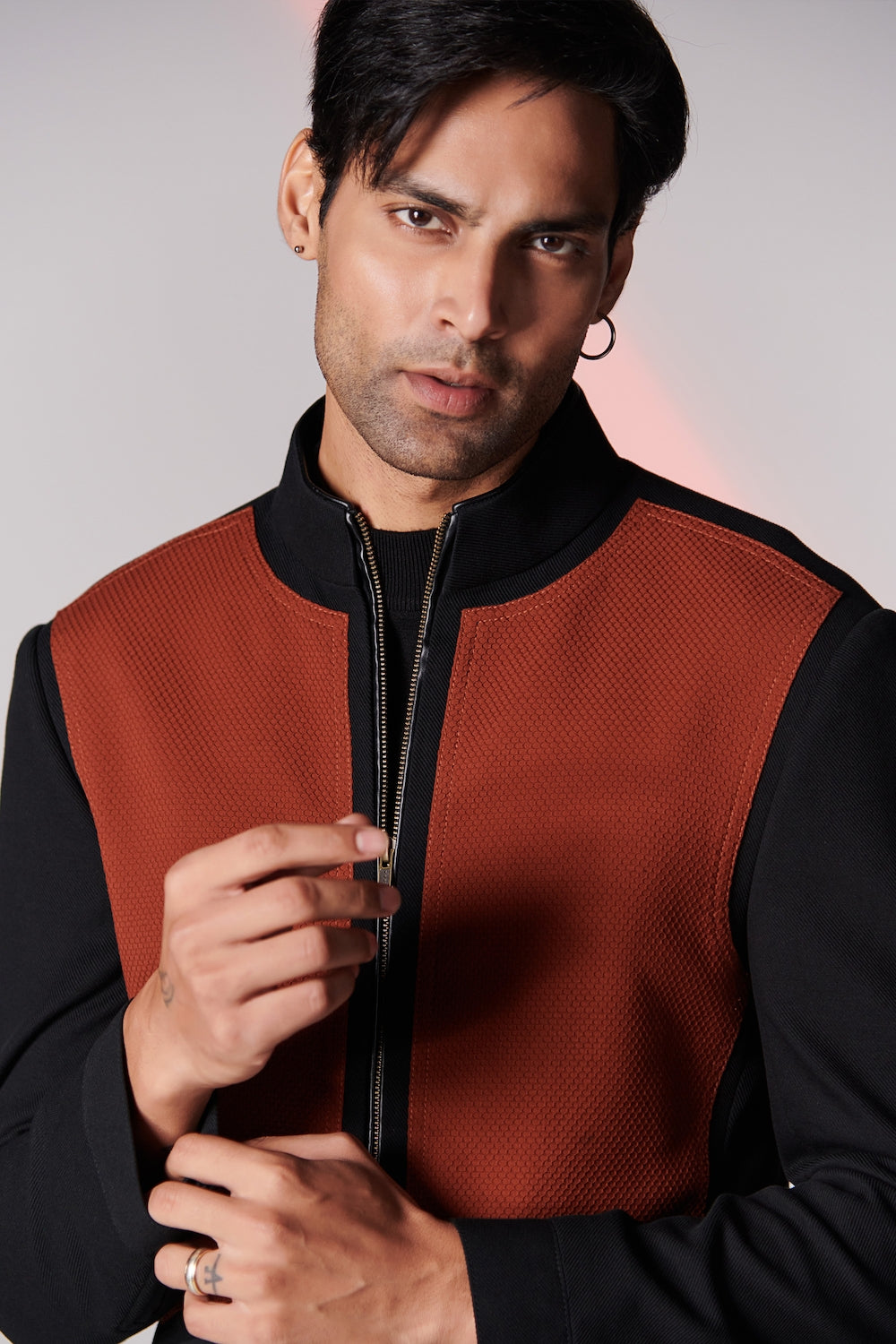 Black-Rust Colour Block Jacket