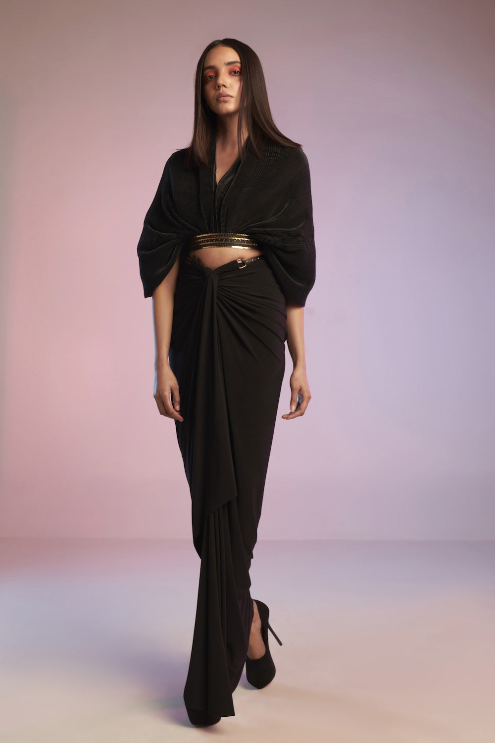 Black Crop Top with Attached Belt