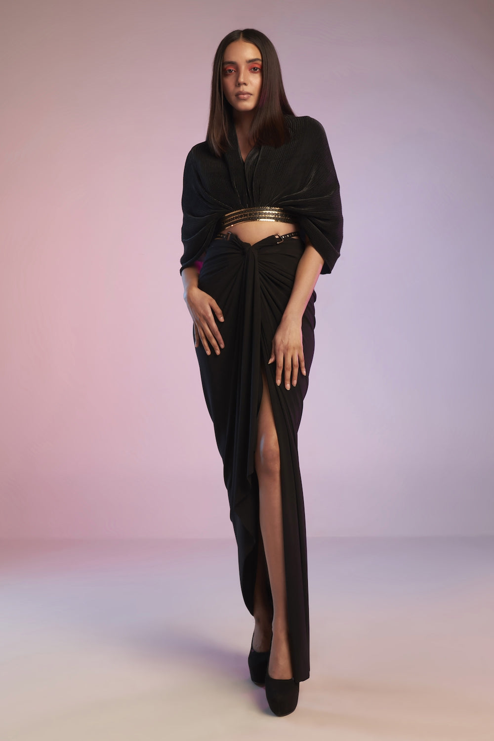 Black Crop Top with Attached Belt