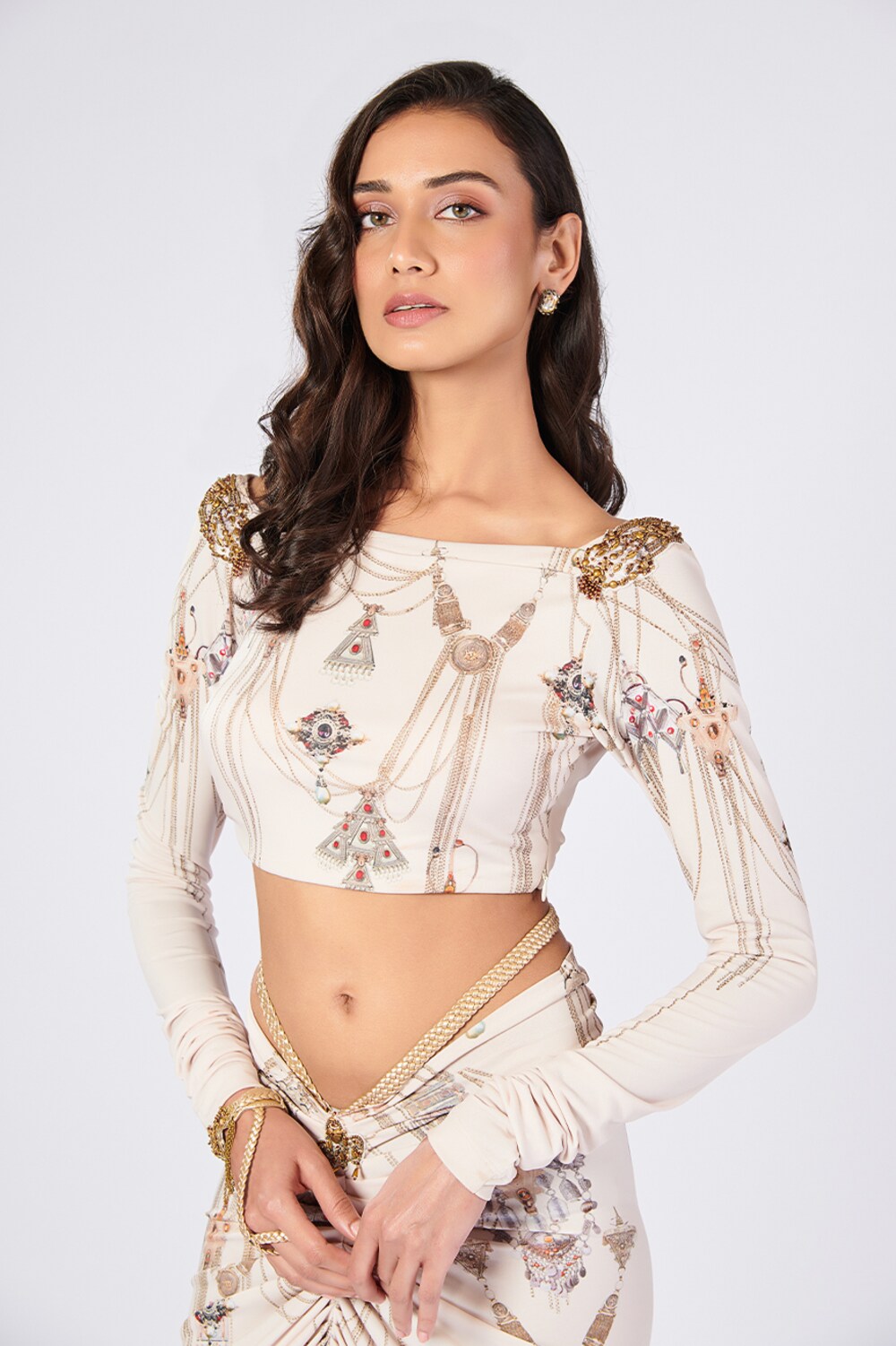 Tanvi Shah In Printed Boat Neck Top