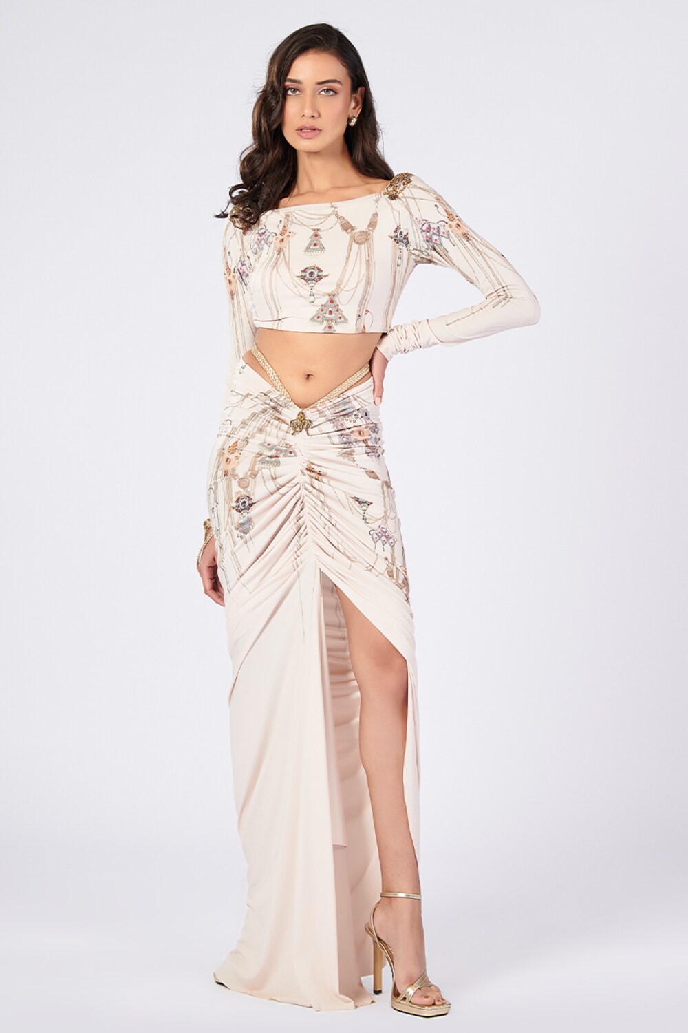 Tanvi Shah In Printed Boat Neck Top
