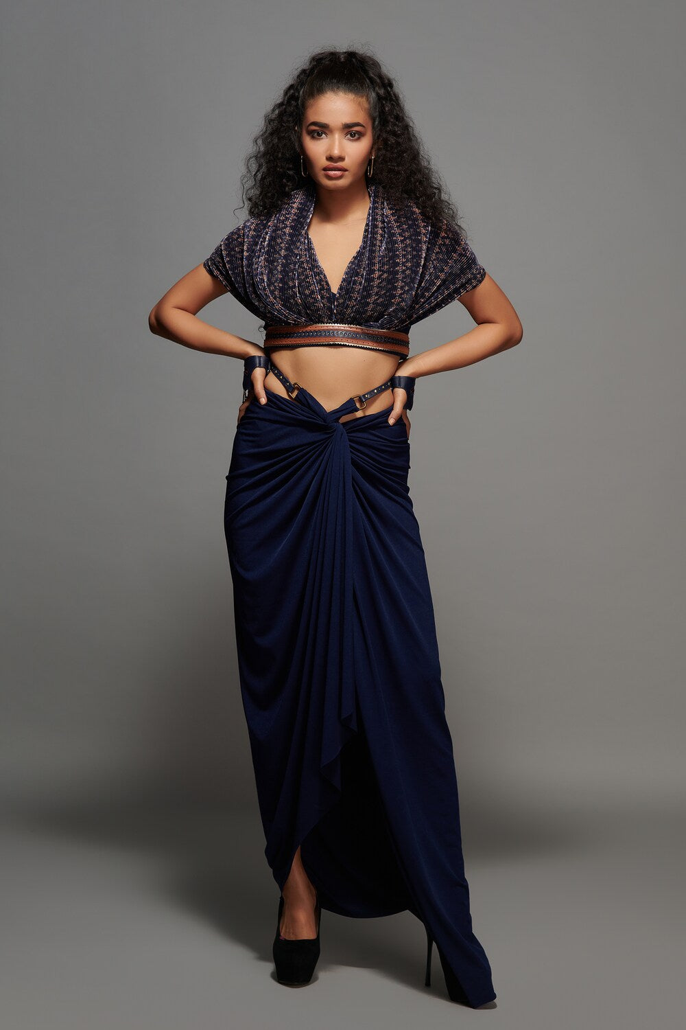 Navy Twisted Drape Skirt