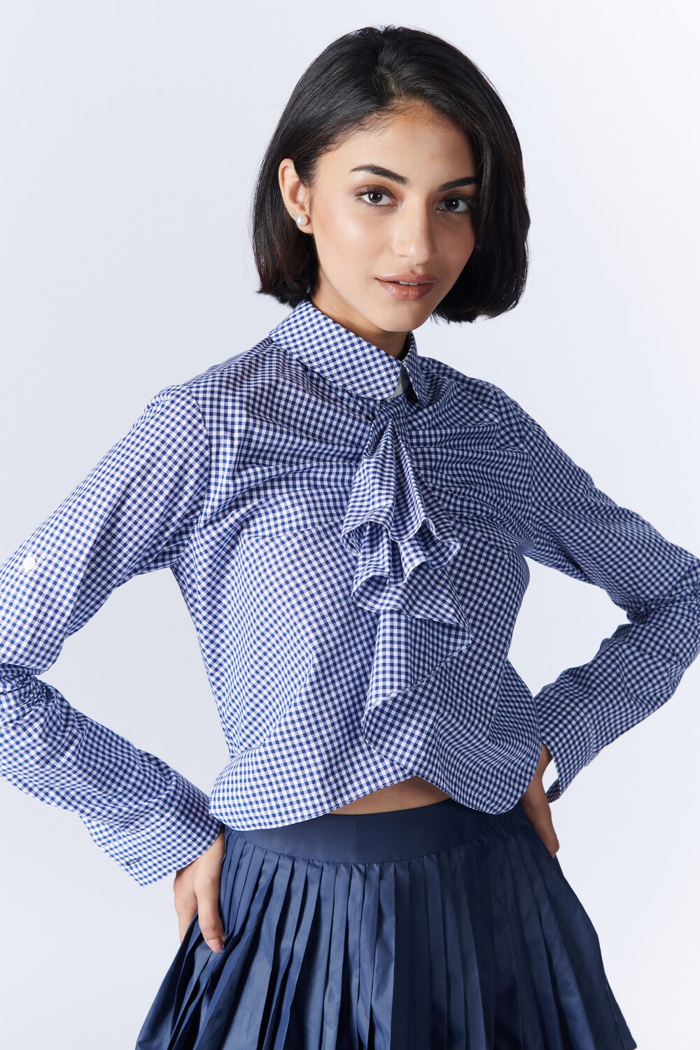 SNCC Crop Shirt with Cascade Collar