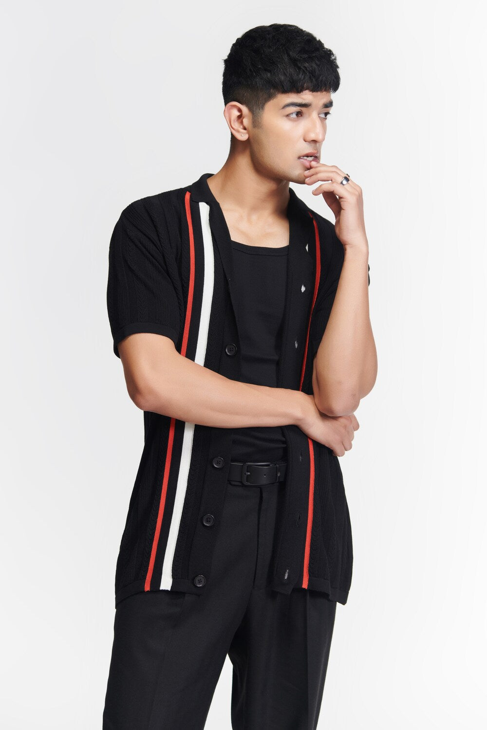 Black Striped Bowling Shirt