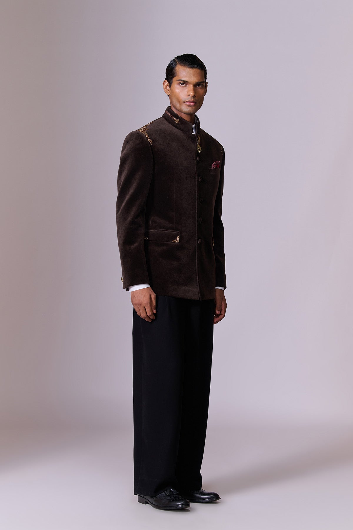 Espresso Velvet Bandhgala Set