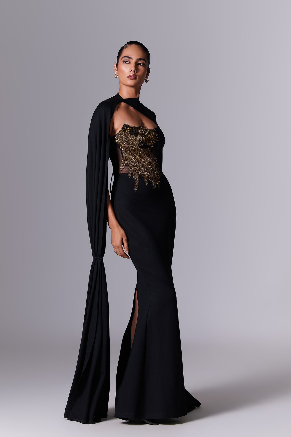 Obsidian Black Cape Gown