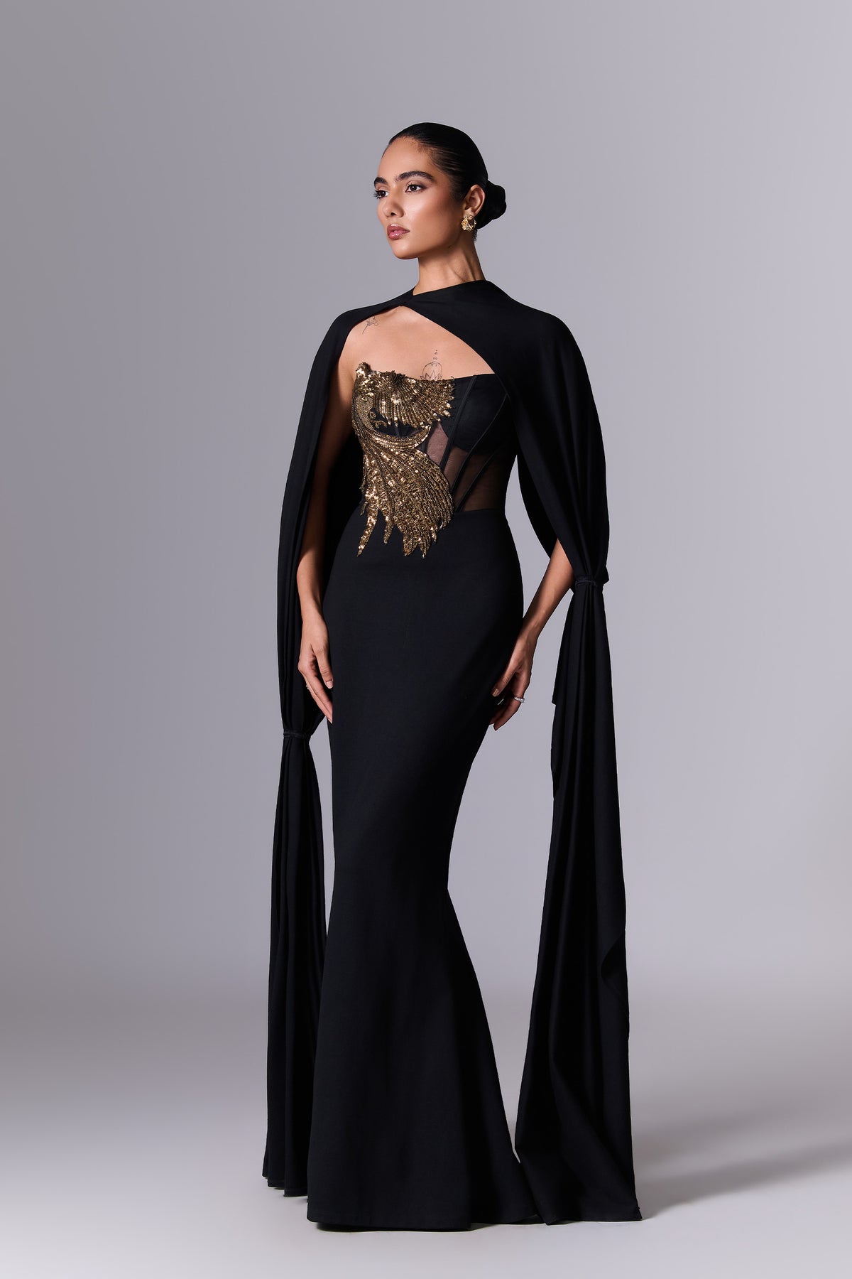 Obsidian Black Cape Gown