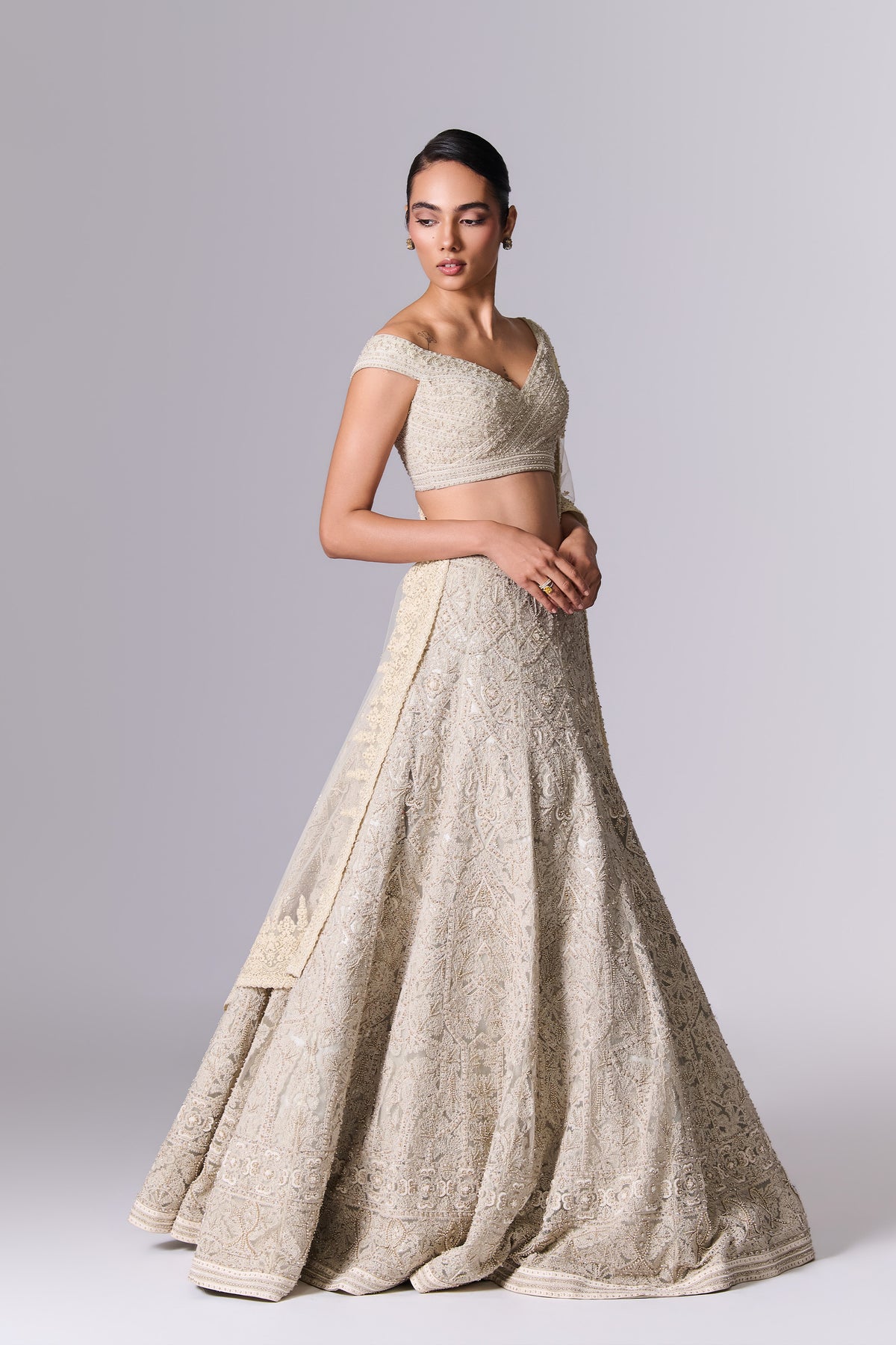 Pebble White Embellished Lehenga Set