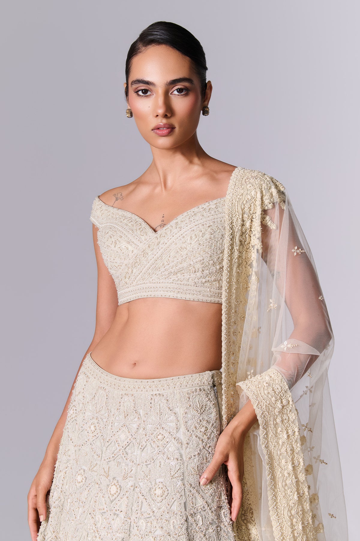 Pebble White Embellished Lehenga Set