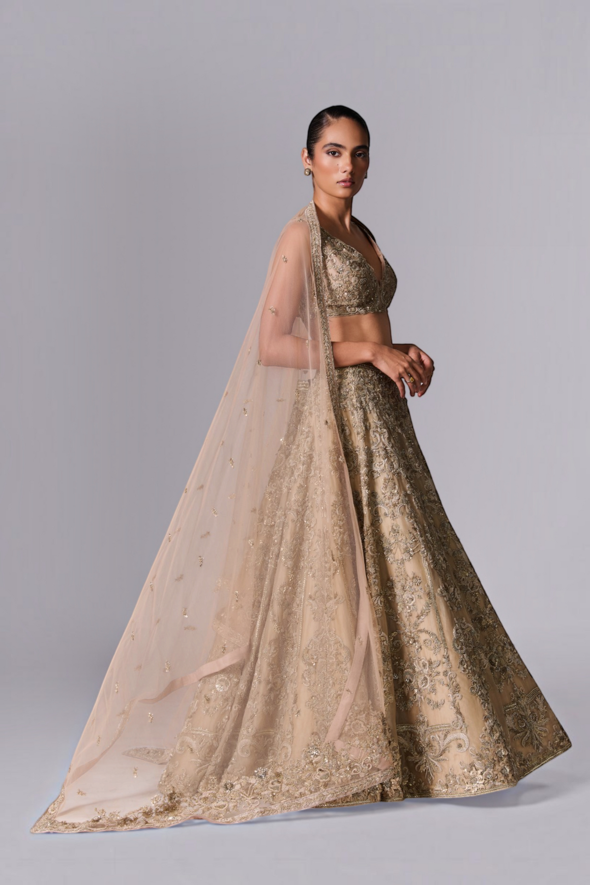 Mocha Beige Embellished Lehenga Set