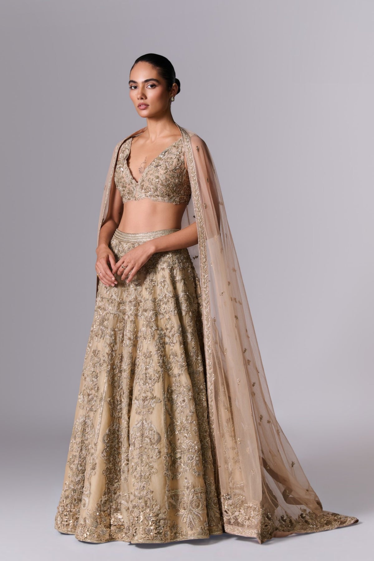 Mocha Beige Embellished Lehenga Set