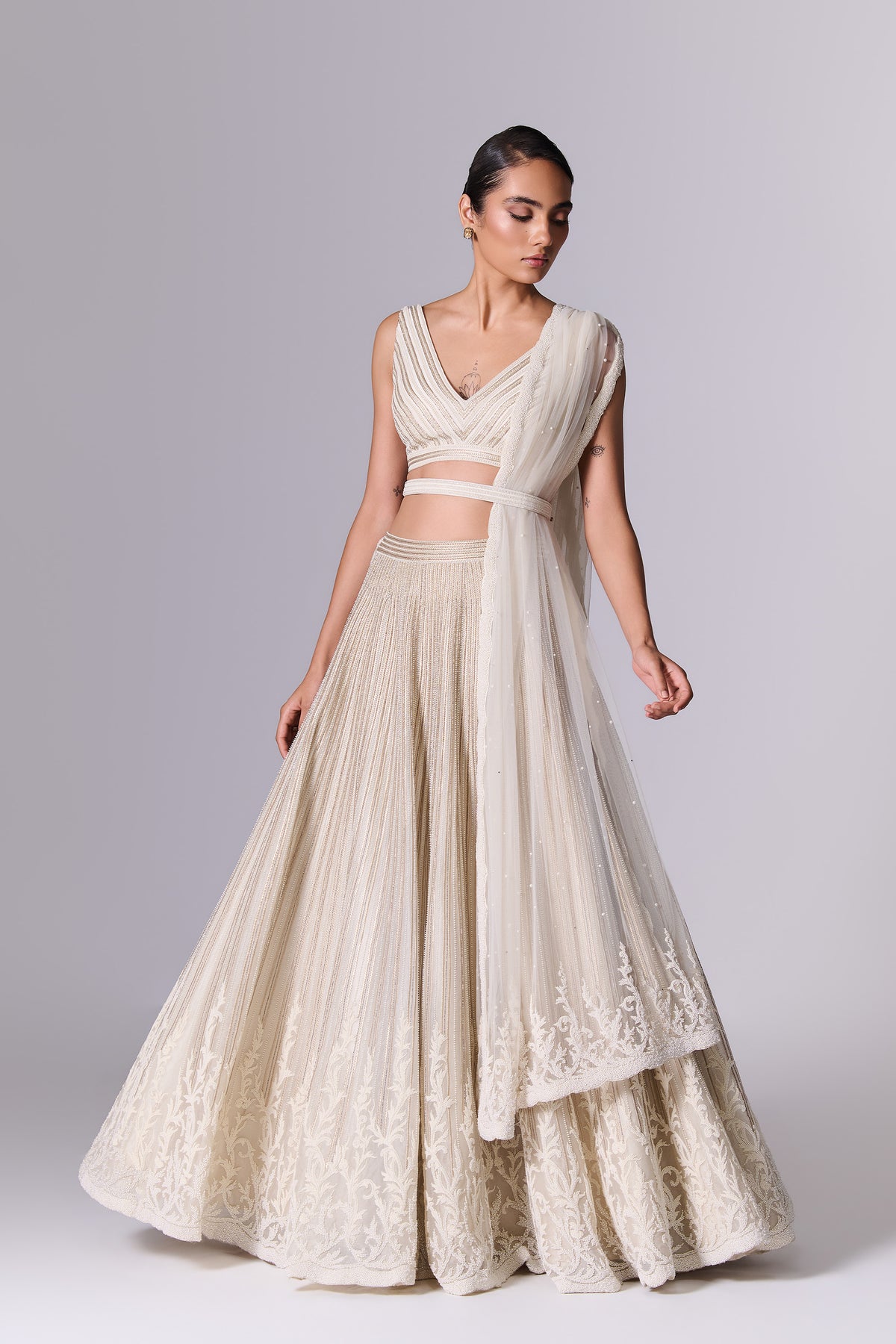 Pearled Ivory Embellished Lehenga Set