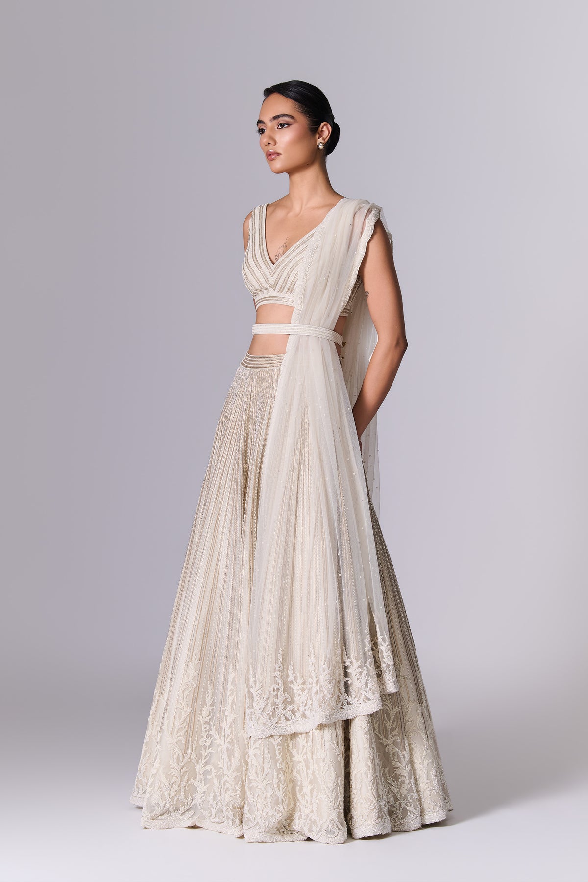 Pearled Ivory Embellished Lehenga Set