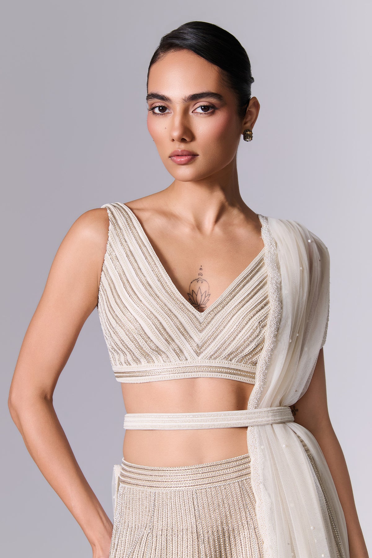 Pearled Ivory Embellished Lehenga Set