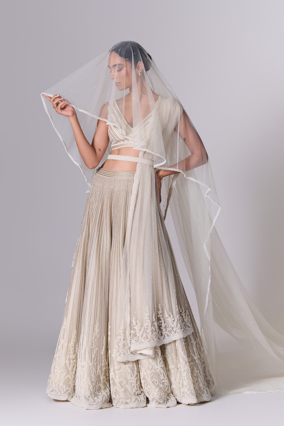 Pearled Ivory Embellished Lehenga Set