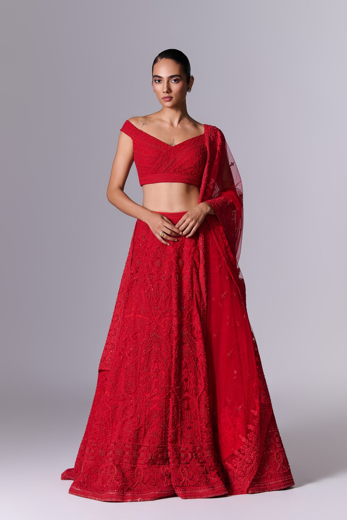 Scarlet Red Embellished Lehenga Set