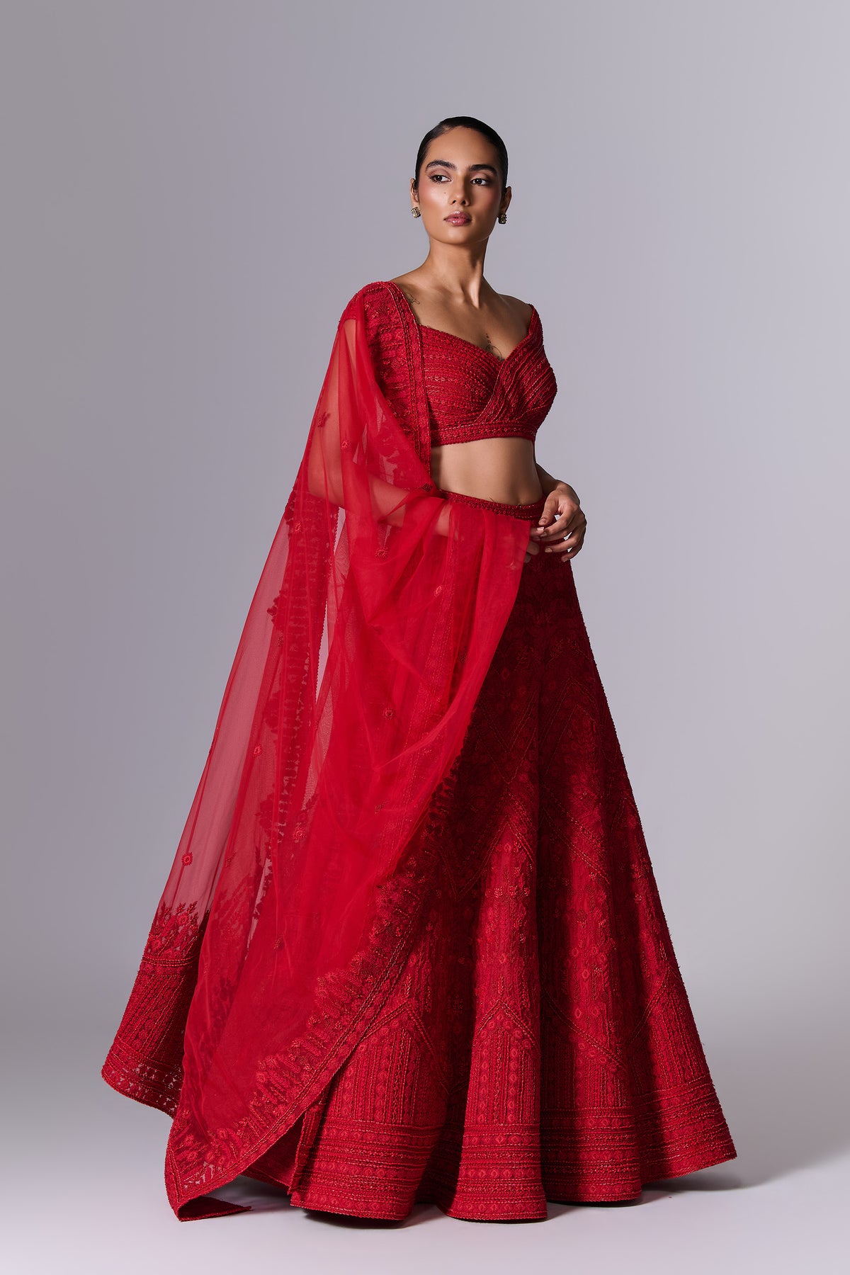 Scarlet Red Embellished Lehenga Set