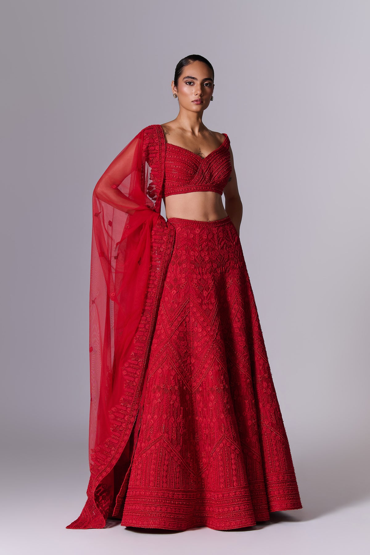 Scarlet Red Embellished Lehenga Set