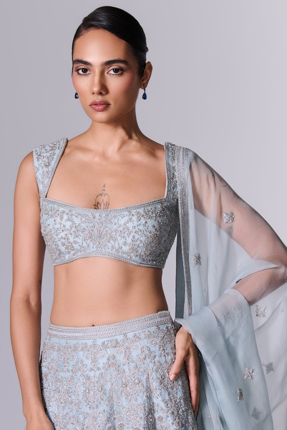 Aqua Glass Embellished Lehenga Set