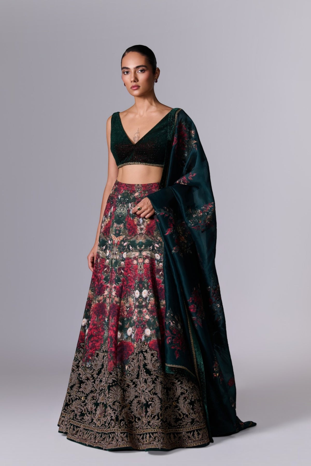 Printed Embellished Lehenga Set