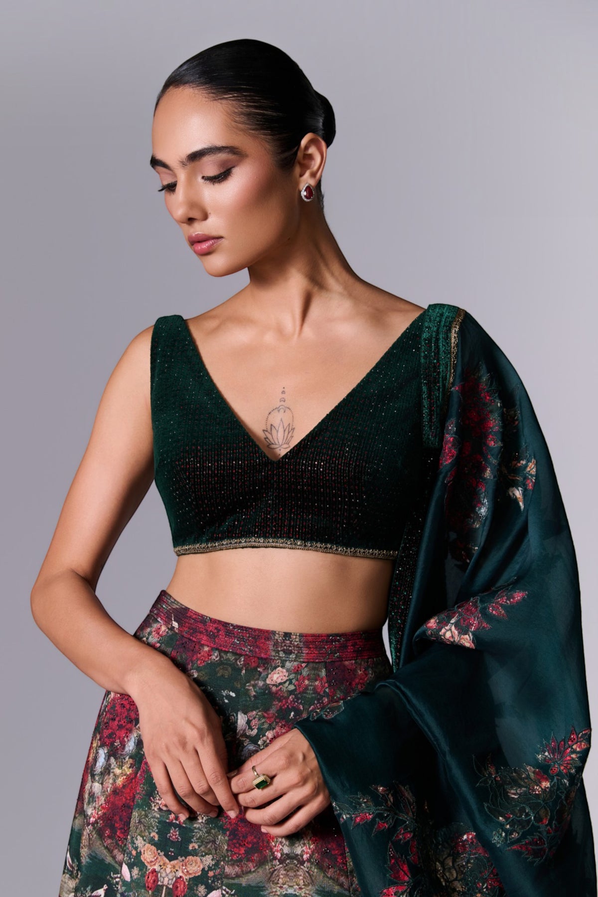Printed Embellished Lehenga Set