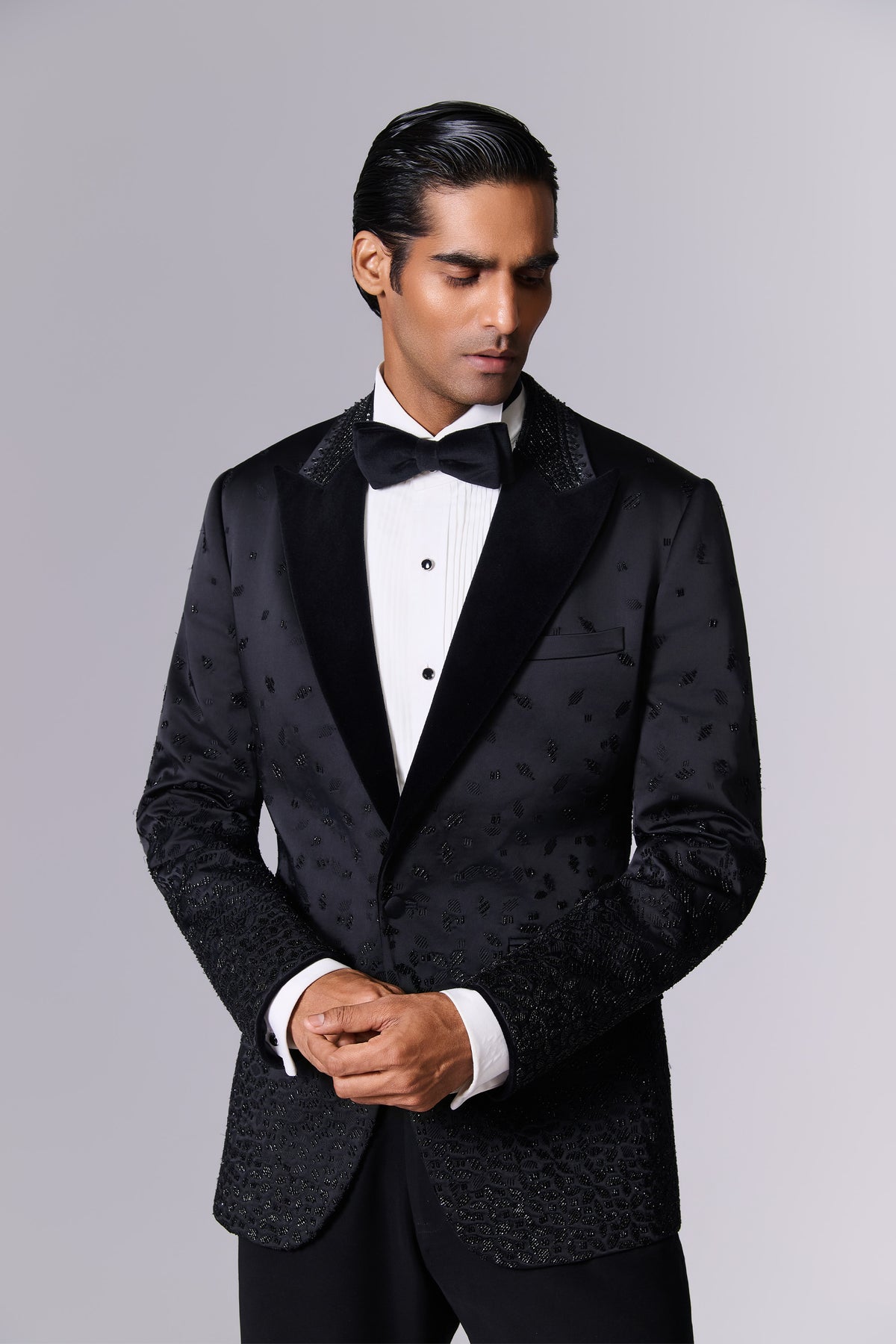 Black Tailored Tuxedo Set