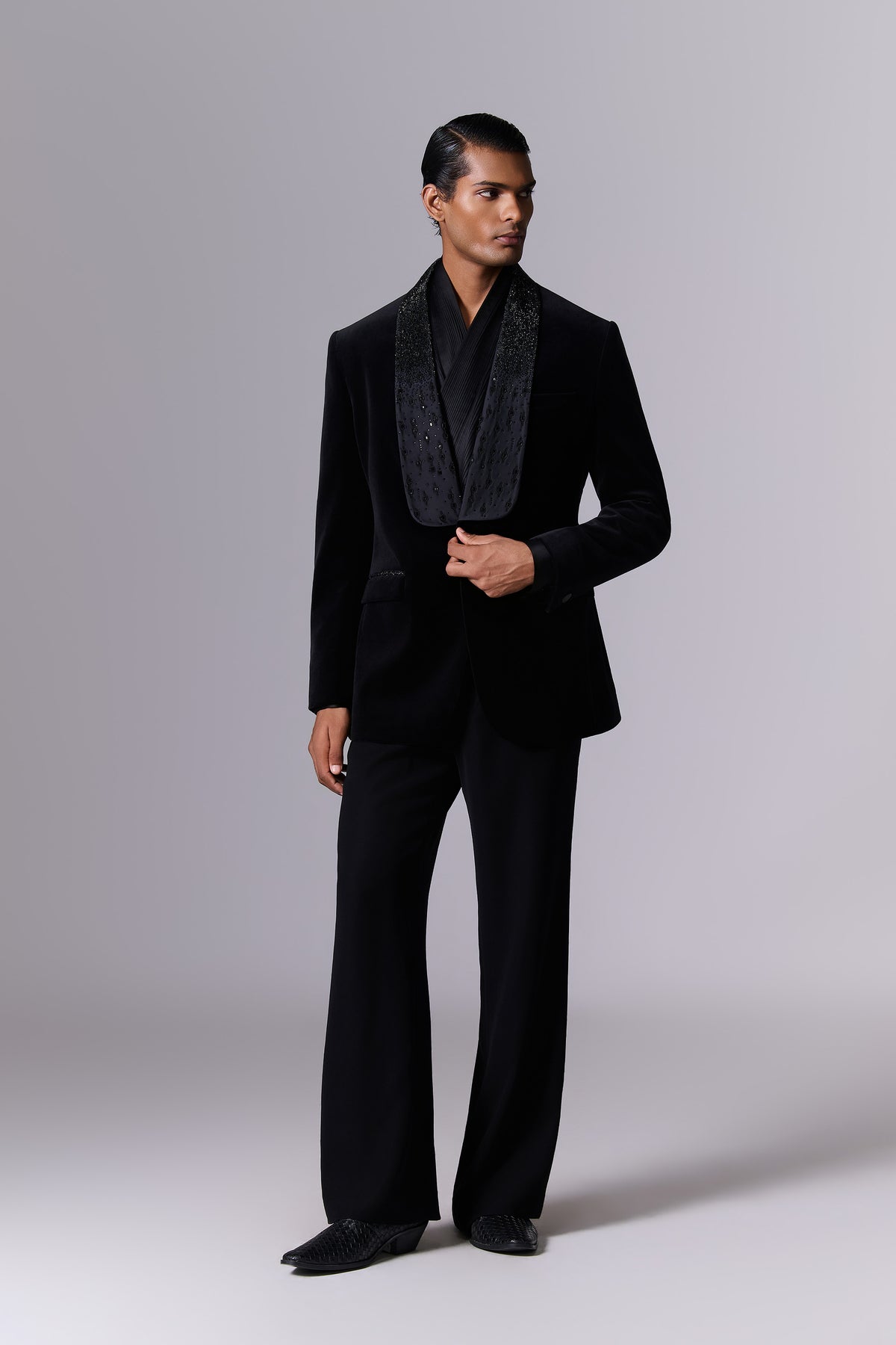 Obsidian Black Velvet Tuxedo Set