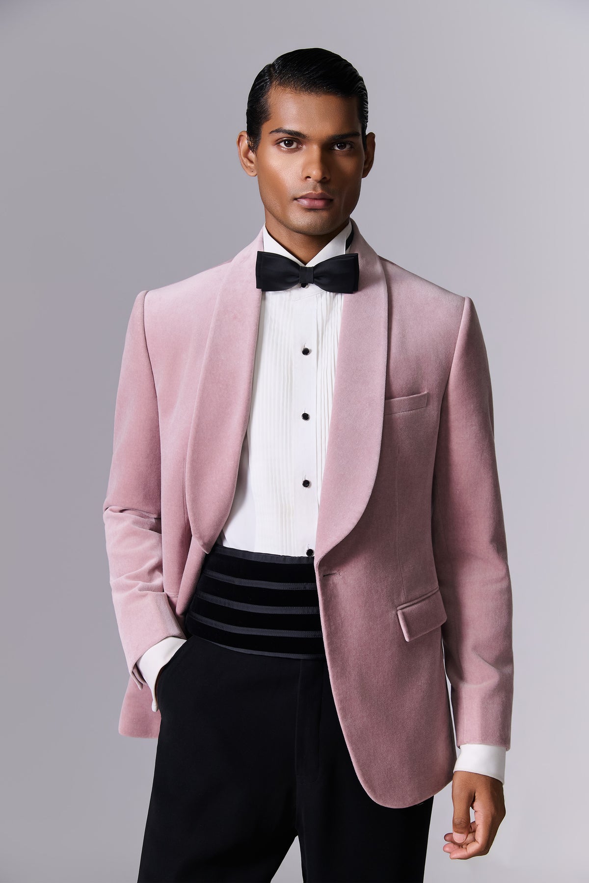 Blush Velvet Cocktail Tuxedo Set