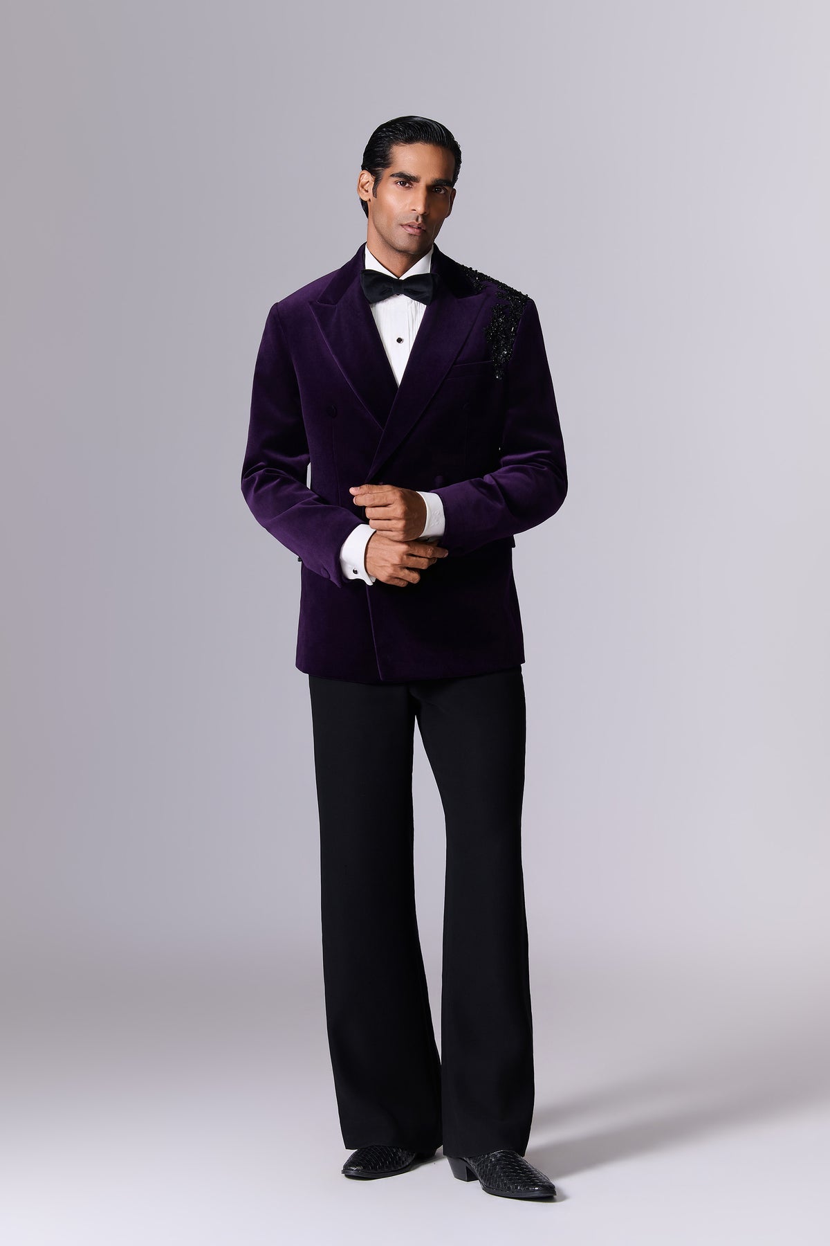 Violet Indigo Velvet Tuxedo Set