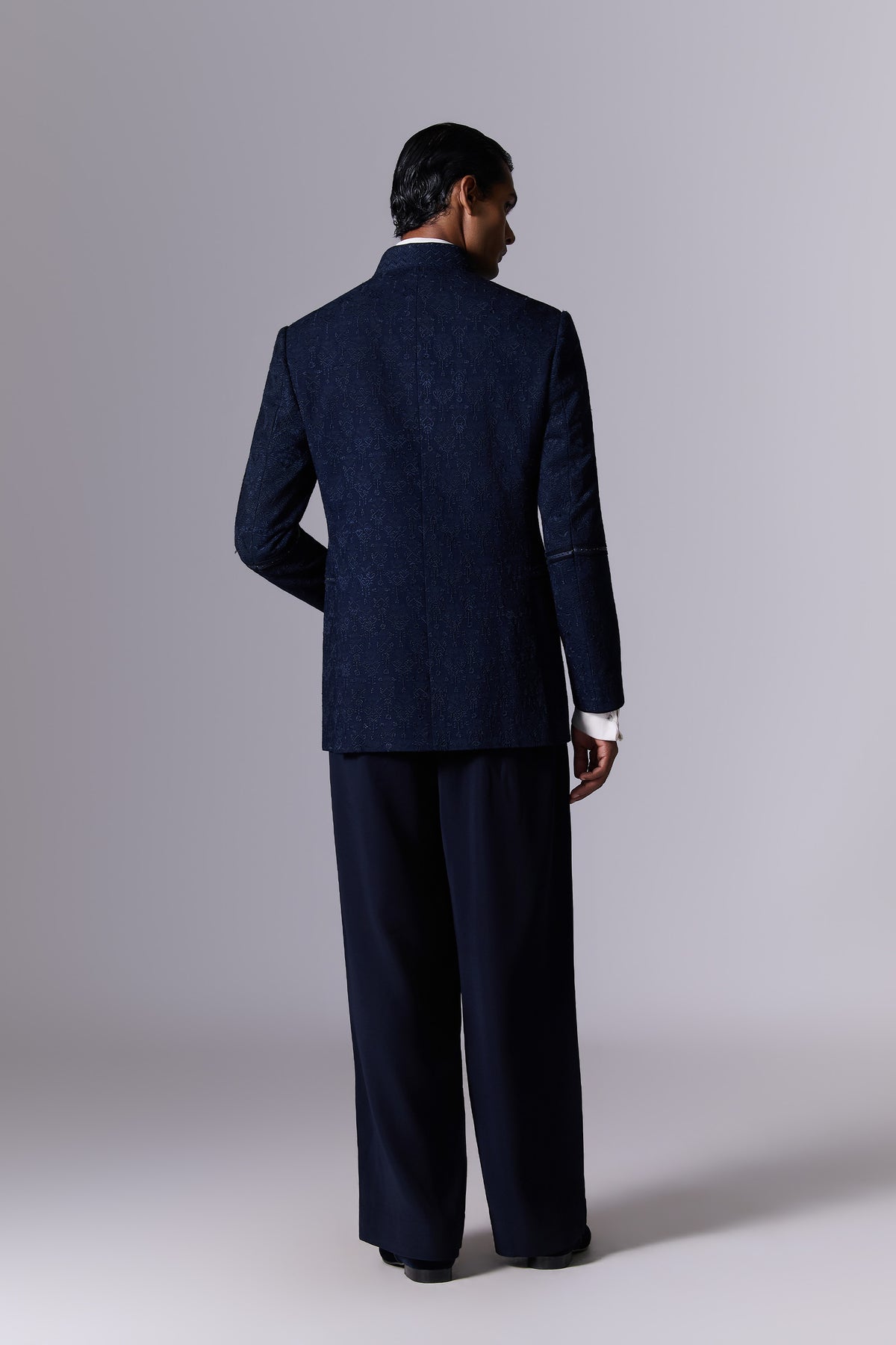 Midnight Blue Crushed Georgette Bandhgala Set