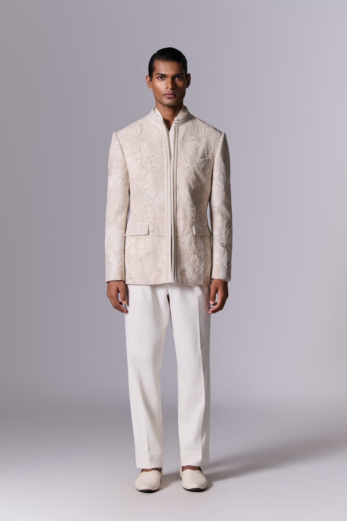 White Sand Matka Silk Bandhgala Set