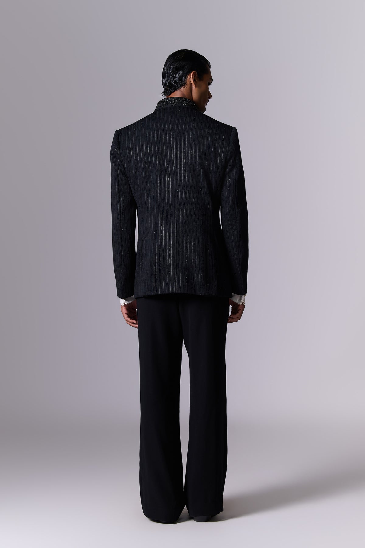 Obsidian Black Textured Bandhgala Set